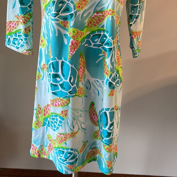 NWOT ANA CLARE women’s sea turtle print shift dress 3/4 sleeve summer beach Med - Picture 4 of 10